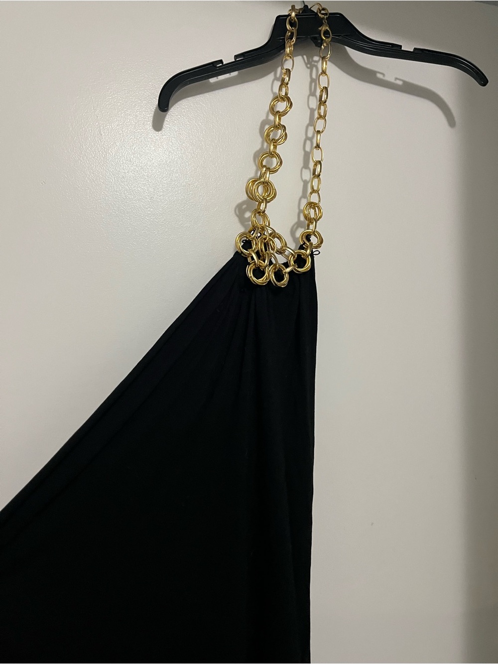 Cable & Gauge Black Halter Top with Gold Chain Detail